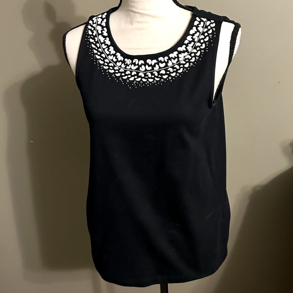 Ann Taylor Factory black beaded collar blouse